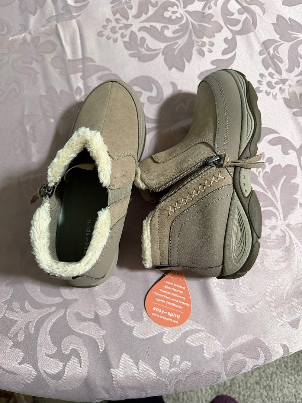 Easy Spirit Taupe Slip-On Faux Fur Lined Winter Boots